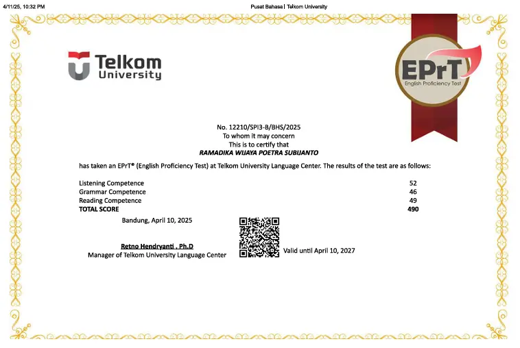 English Proficiency Test (EPrT) 