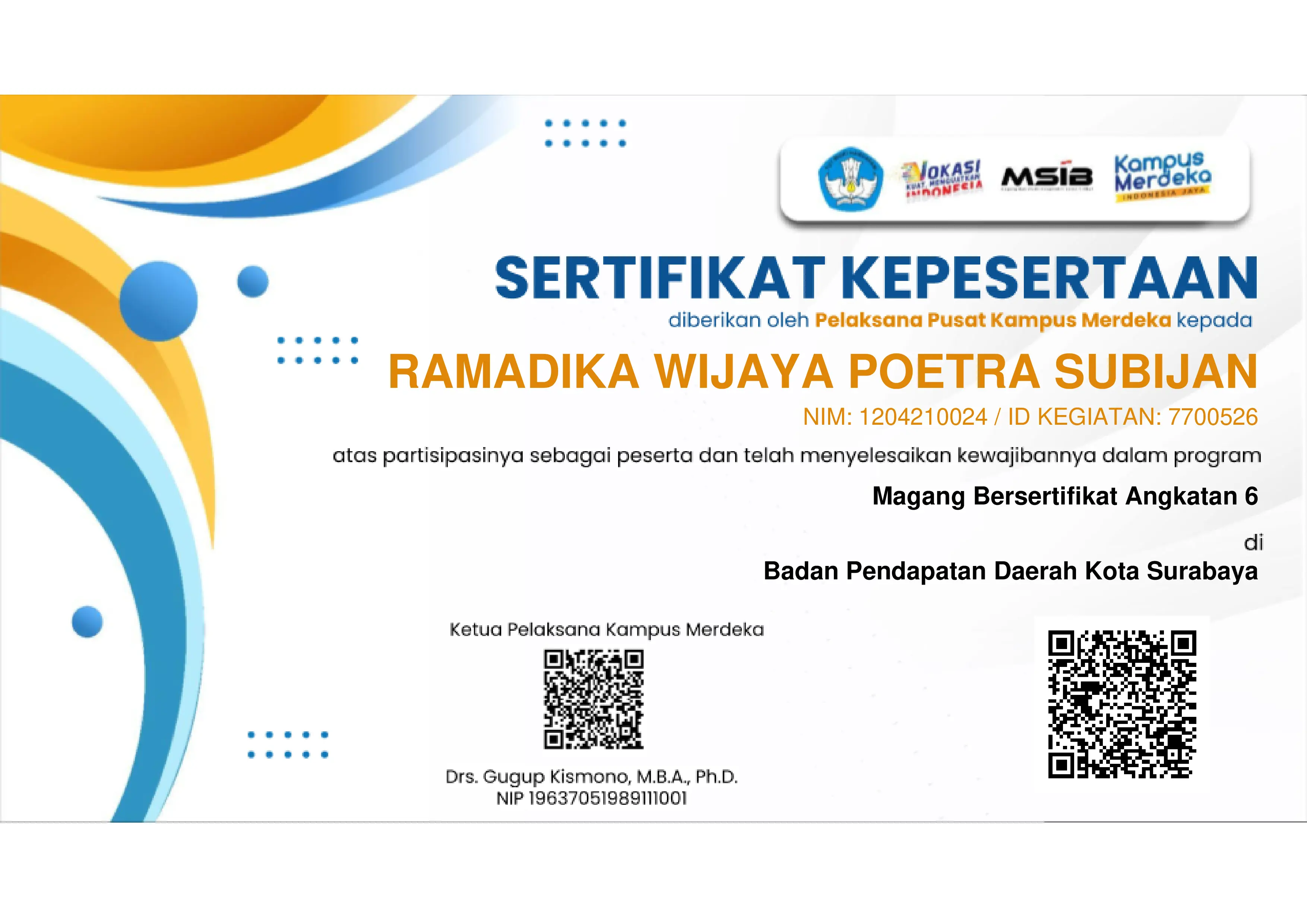 Magang Bersertifikat -  MSIB Batch 6